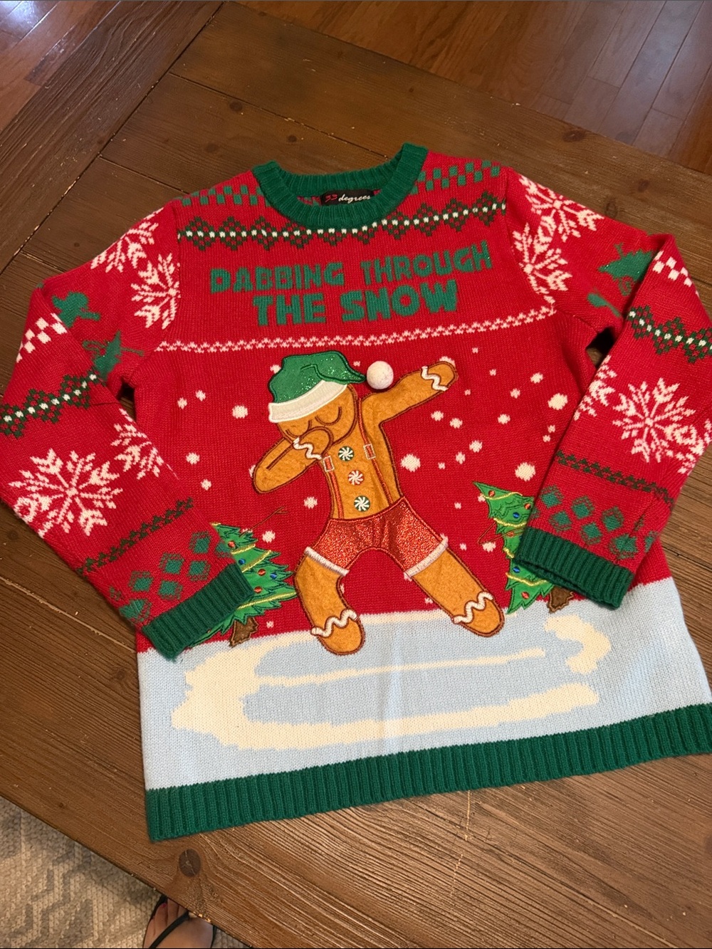 Kids Dabbing Gingerbread Crewneck Sweatshirt - Red & Green